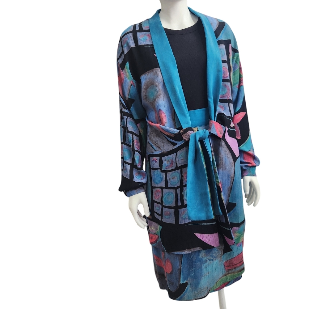 70s Inspired Abstract Art Drapy Jacket & Skirt Set In Group Ltd 14 Businesscore